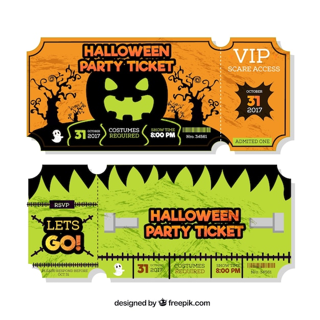 Halloween party tickets set Free Vector