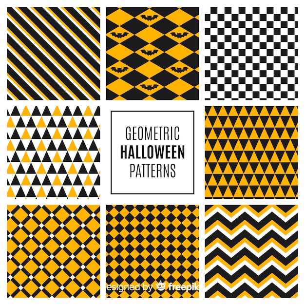 Halloween pattern collection with geometric design Free Vector