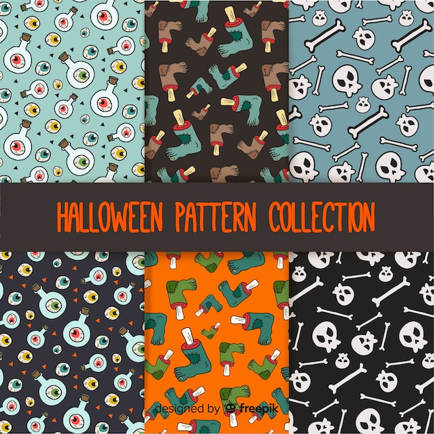 Halloween patterns with drawings Free Vector