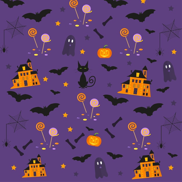 Premium Vector Halloween Patterns With Holiday Symbols Vector Background Can Be Used For Wallpaper Fills Web Page Surface Scrapbook Holiday Card Invitation And Party Design