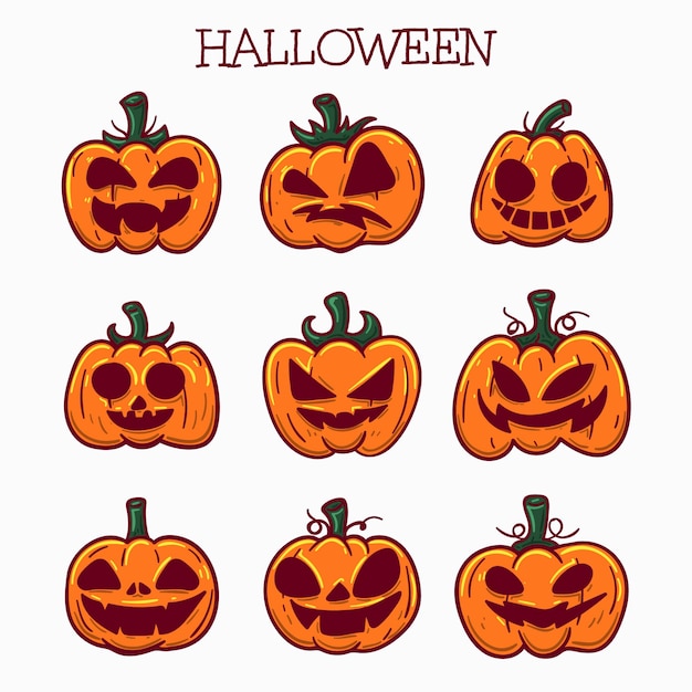 Premium Vector | Halloween pumkin sticker pack vector