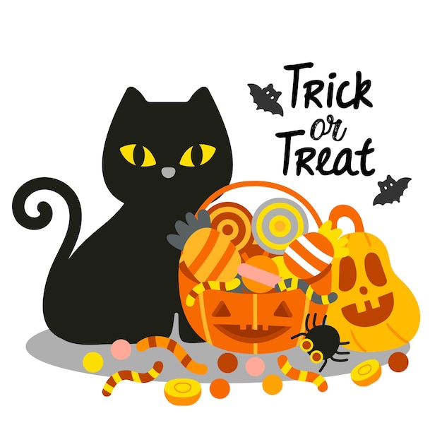 Premium Vector | Halloween pumpkin basket full of candies.