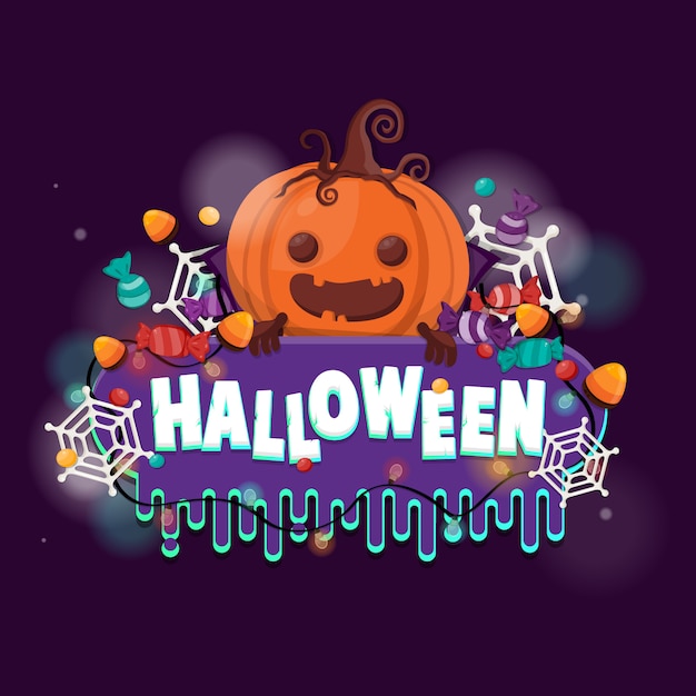 Premium Vector | Halloween pumpkin and candy for trick or treat. flyer ...