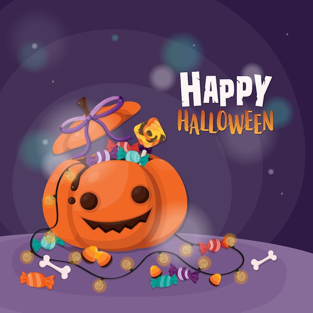 Premium Vector | Halloween pumpkin and candy trick or treat.