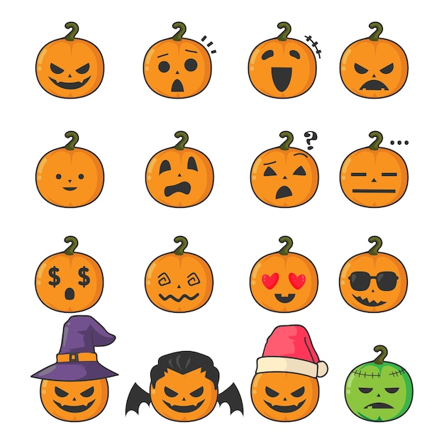 プレミアムベクター ハロウィーンカボチャの絵文字セット