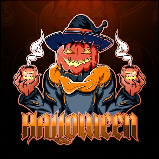 Premium Vector | Halloween pumpkin esport mascot