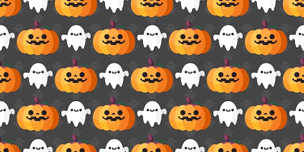 Halloween pumpkin and ghost seamless pattern, . Premium Vector