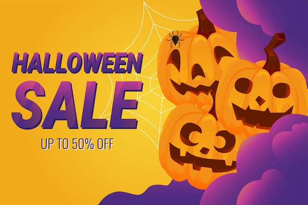 Premium Vector | Halloween pumpkin sale 50 percent off discount concept ...