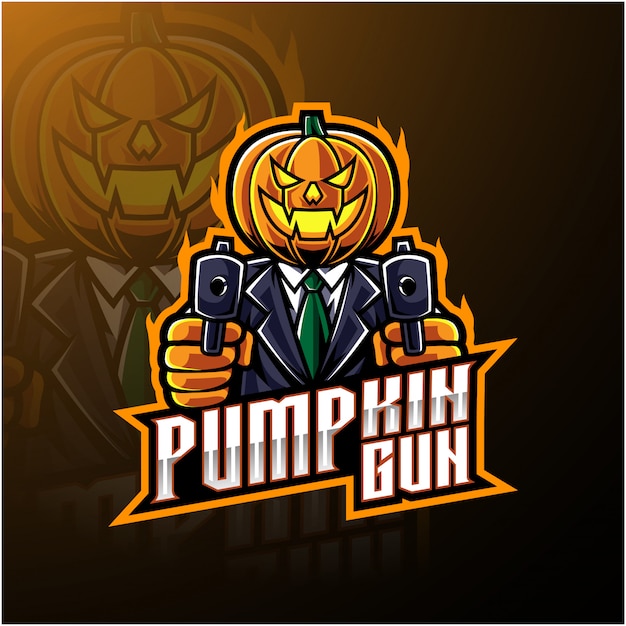 Download Halloween pumpkin with gun mascot logo Vector | Premium ...