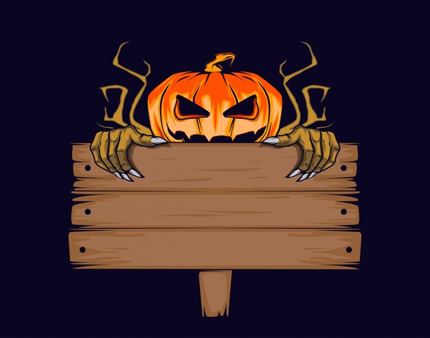 Premium Vector | Halloween pumpkin with tablet for the inscription.