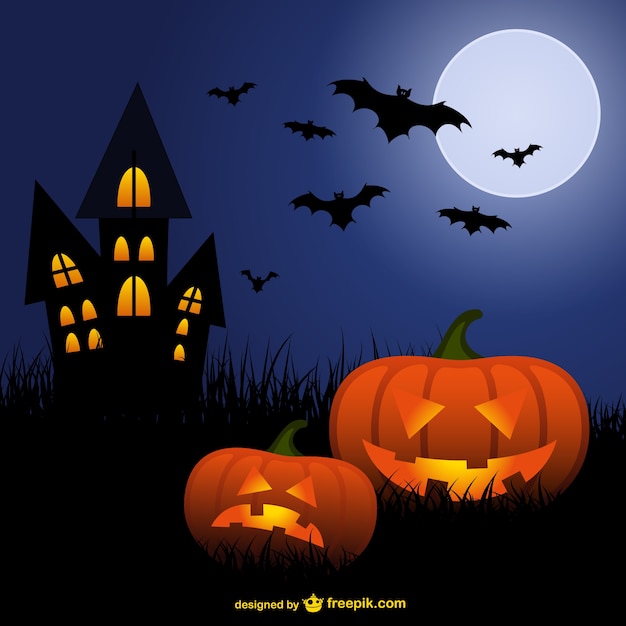 Halloween pumpkins and bats cartoon
