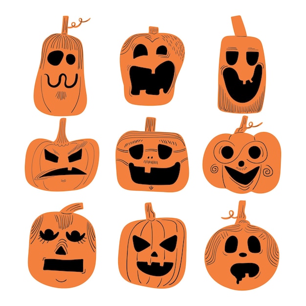 Premium Vector Halloween Pumpkins Different Faces Set 7248