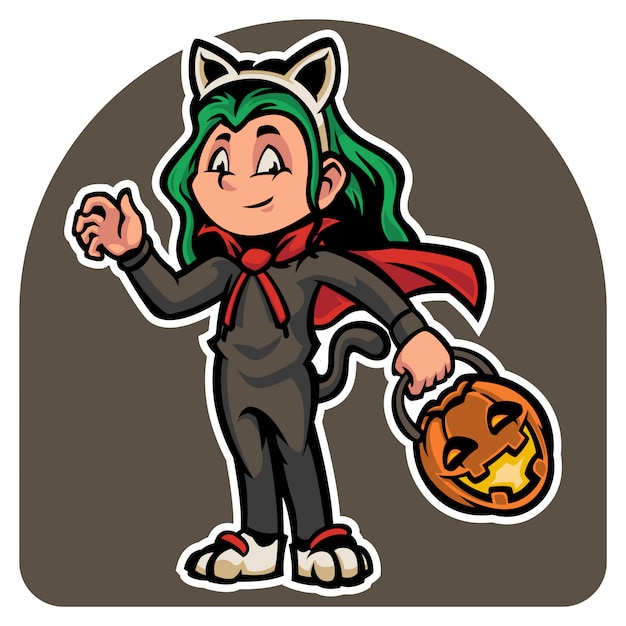 Halloween's cute character in evil cats costume | Premium Vector