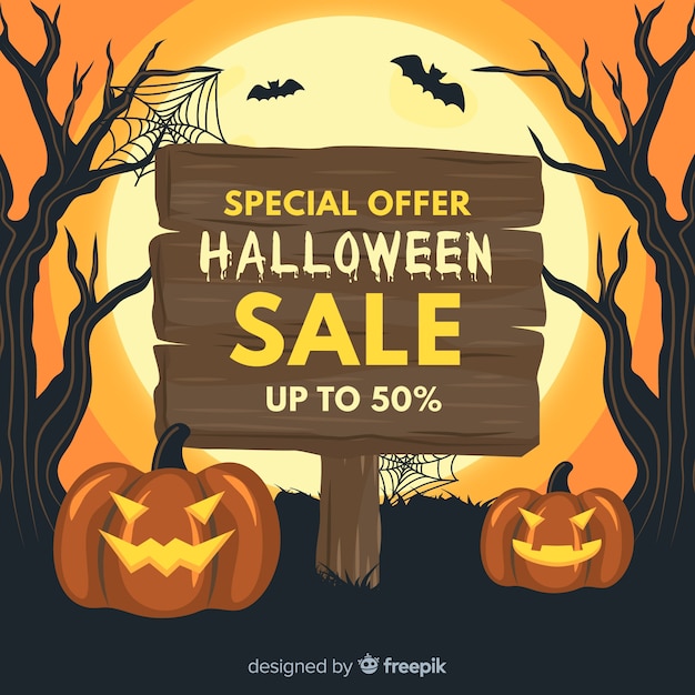 Download Halloween sale banner on flat design Vector | Free Download