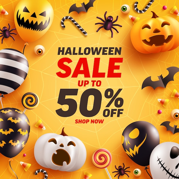 Premium Vector | Halloween sale banner template with cute halloween ...