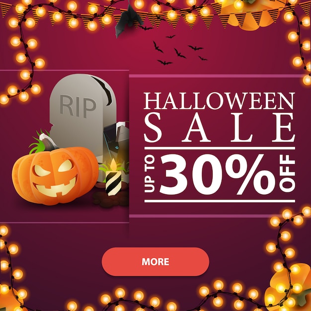 Premium Vector Halloween Sale Up To 30 Off Square Pink Discount