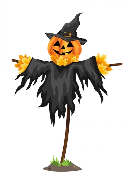 Premium Vector | A halloween scarecrows with a jack o lantern head.