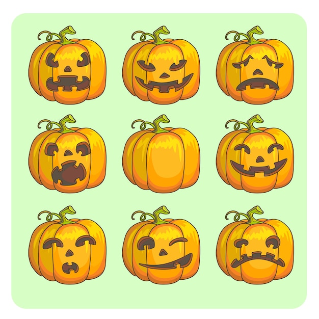 Halloween scary pumpkins set of different characters. vector illustration. Premium Vector