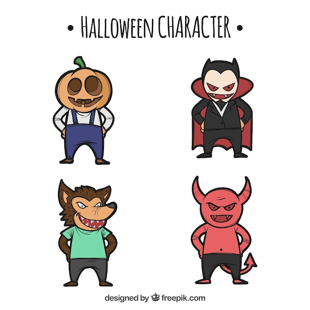 Halloween set of hand drawn characters | Free Vector