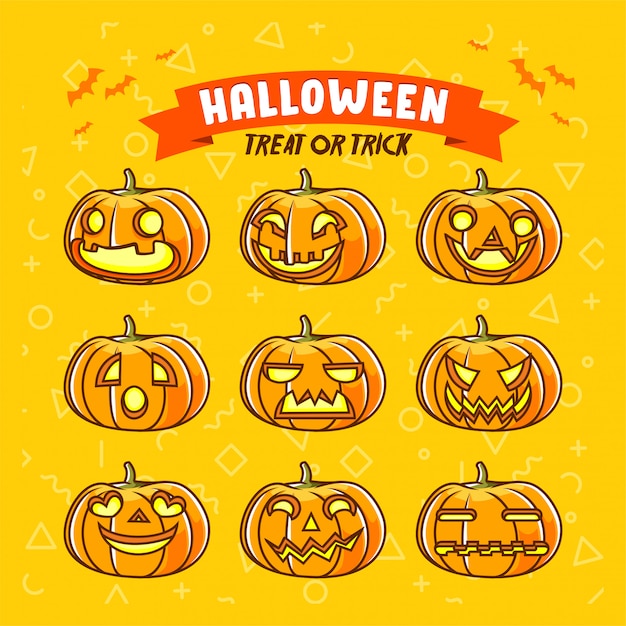 Premium Vector Halloween Set Of Jack O Lantern Character Trick Or Treat Poster