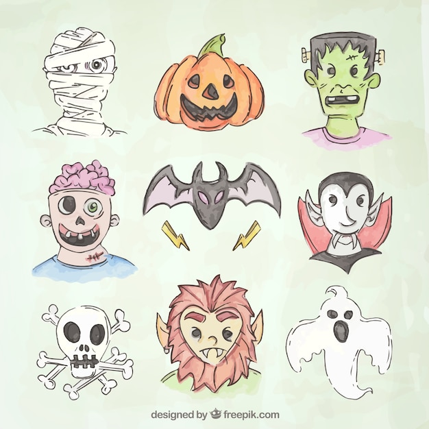 Free Vector Halloween set of sketches character