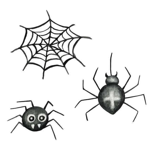 ハロウィーンの蜘蛛の巣と蜘蛛の水彩イラスト プレミアムベクター