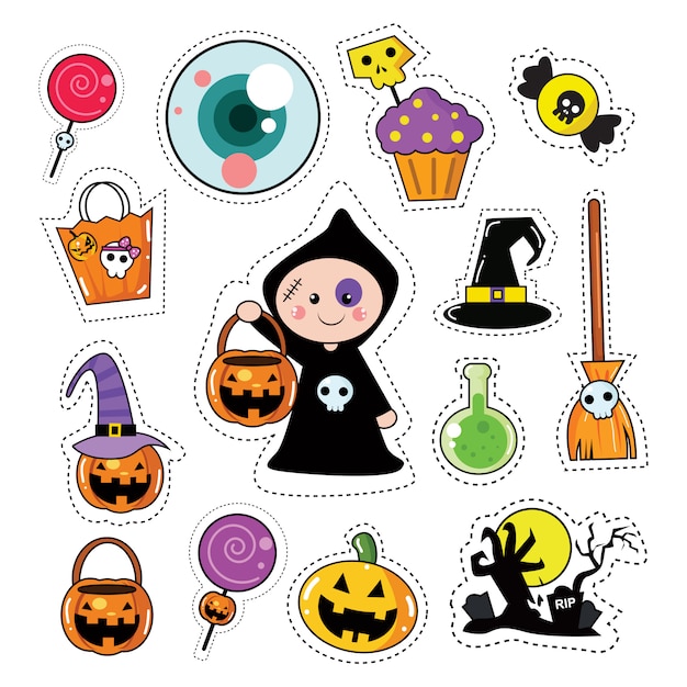 Premium Vector Halloween Sticker Patches Set