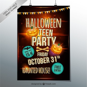 Free Vector | Halloween teen party flyer