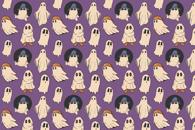 Premium Vector | Halloween theme pattern with cute ghost illustration ...