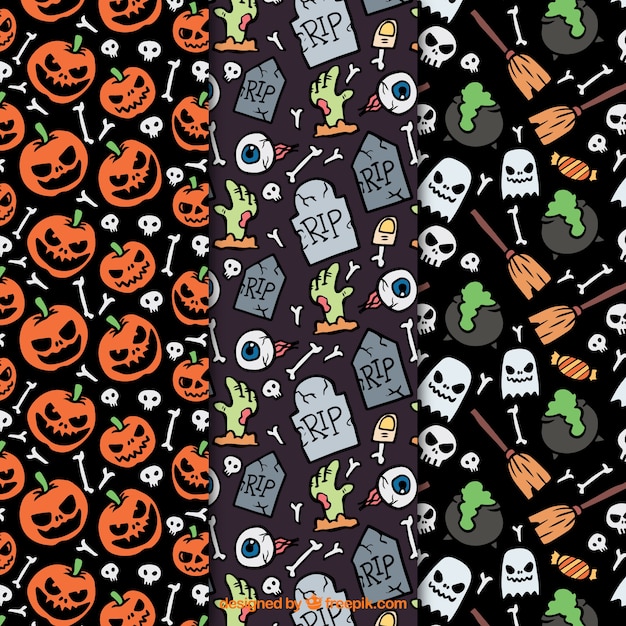 Free Vector | Halloween themed patterns with lots of details