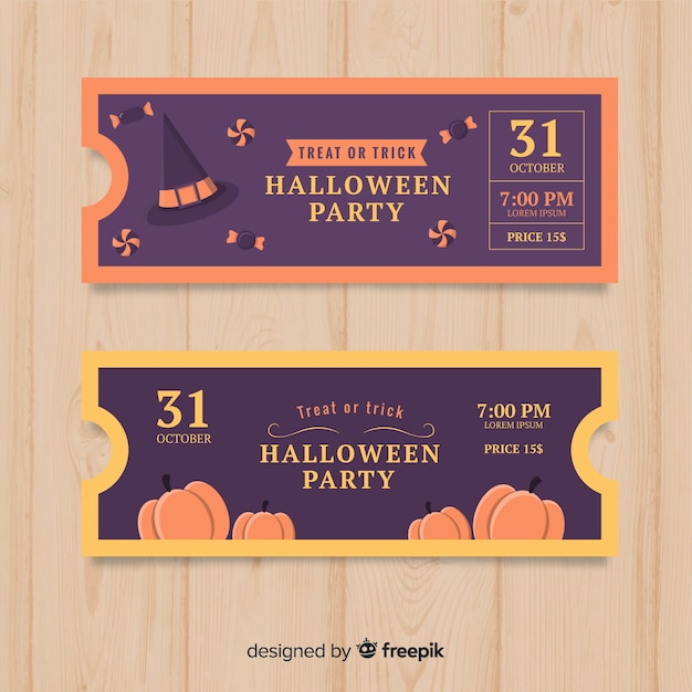 Halloween ticket template design Free Vector