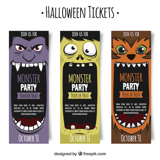 Halloween tickets with monsters