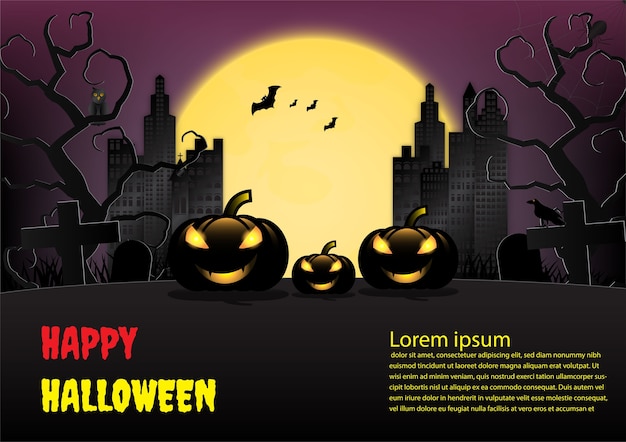 Download Premium Vector | Halloween town background with pumpkin ...