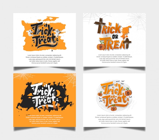 Premium Vector | Halloween Trick Or Treat Orange White Card Set