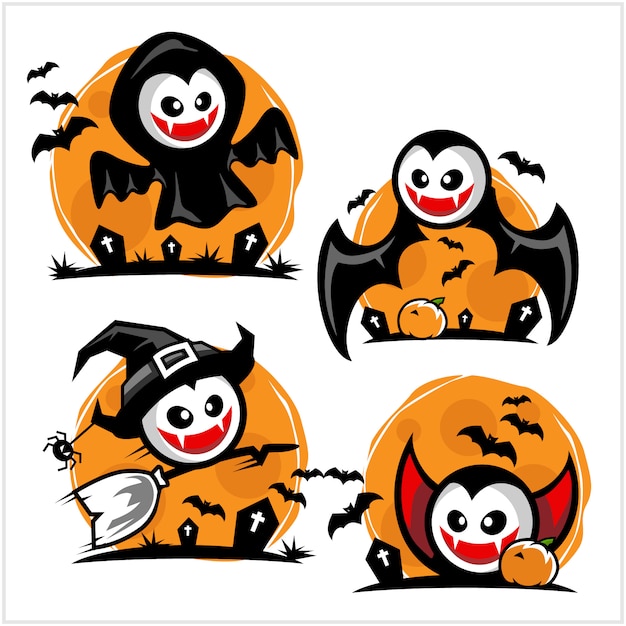 Premium Vector Halloween Vampire Cartoon Logo Set