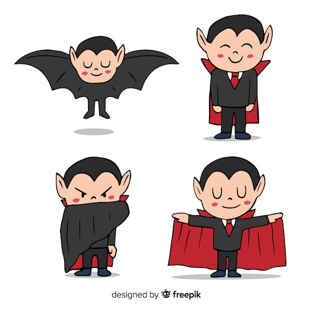 Collezione Di Personaggi Di Halloween Vampiro In Diverse Posizioni Vettore Gratis