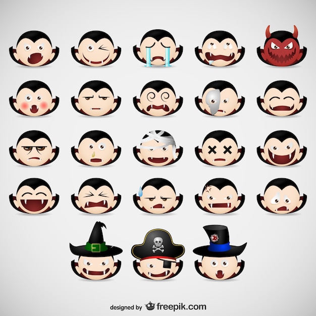 Download Free Vector | Halloween vampire emoticons pack