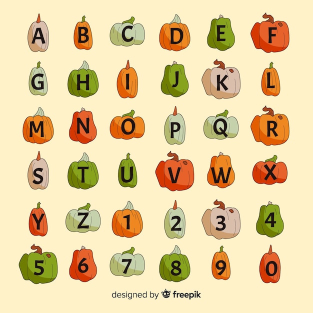 Halloween variety of pumpkins alphabet Free Vector