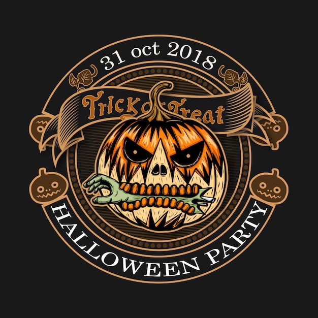 Download Halloween vintage logo on black backgoound | Premium Vector