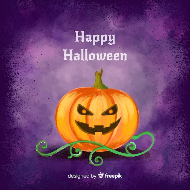 Free Vector Halloween Watercolor Background With Pumpkin