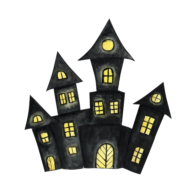 Download Premium Vector Halloween Watercolor Black Terrible Castles Silhouette Halloween Night Concept Design Element Icon Illustration