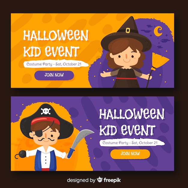 Halloween web banner collection with flat design Free Vector