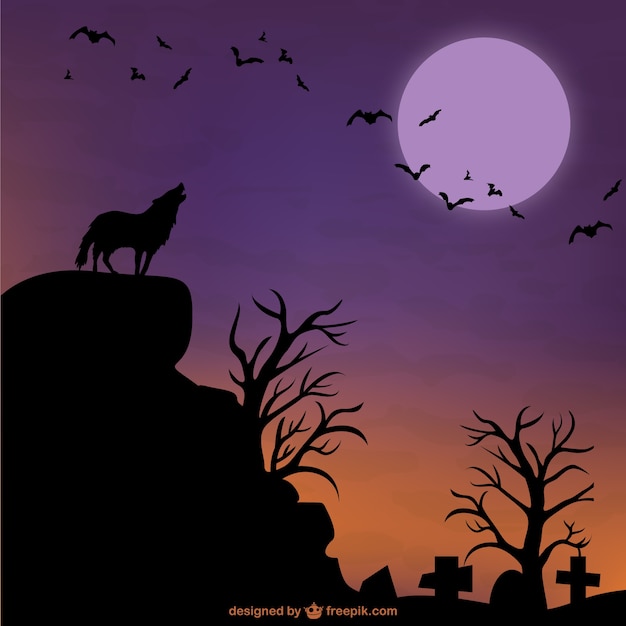 Halloween wolf and moon background