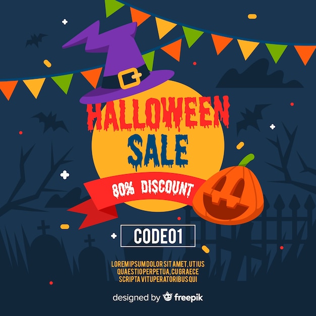 Hallowen sale with discount in flat design | Free Vector