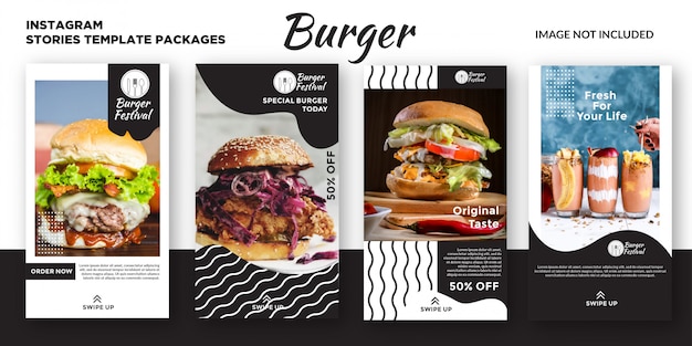 Hamburger instagram stories template Premium Vector