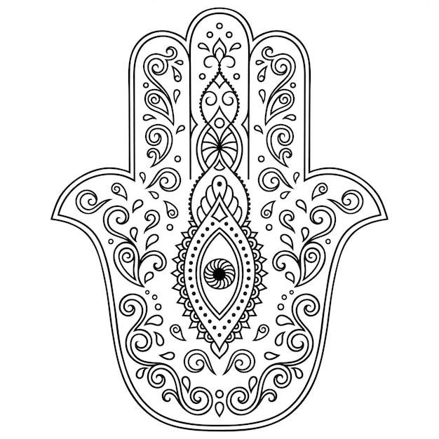 Premium Vector | Hamsa hand drawn symbol with flower.