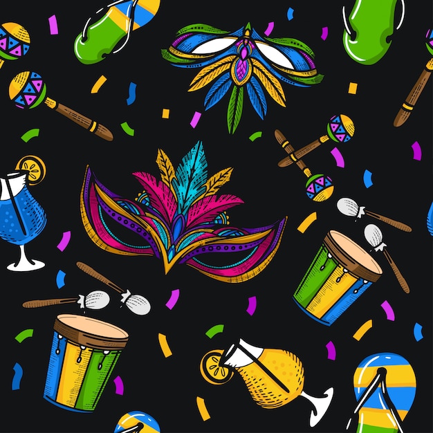 Hand draw brazil festival illustration seamless pattern | Premium Vector