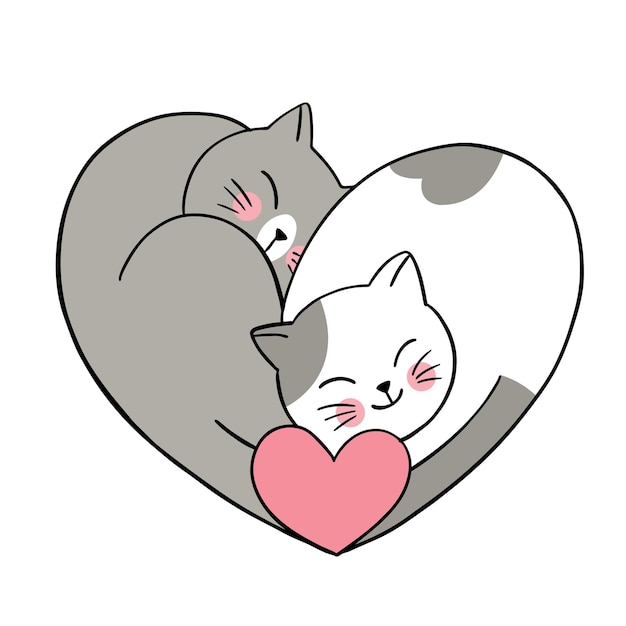 Premium Vector Hand Draw Cartoon Cute Valentine S Day Couple Cats And Heart This would make a beautiful drawing on this is a great drawing to make for valentine's day or just because you can. freepik