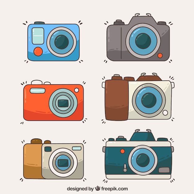 Hand draw cartoon style camera collection Vector Free Download