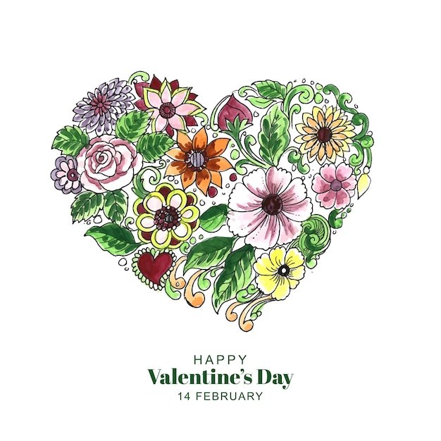 Free Vector Hand Draw Decorative Floral Heart Shape Card Background